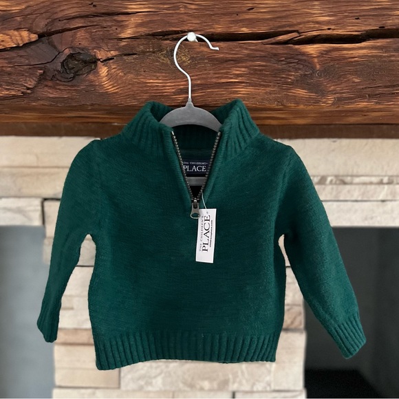 🐤3/$22 Green 1/4 Zip Sweater Infant Boy (6-9 mos) - Picture 1 of 5